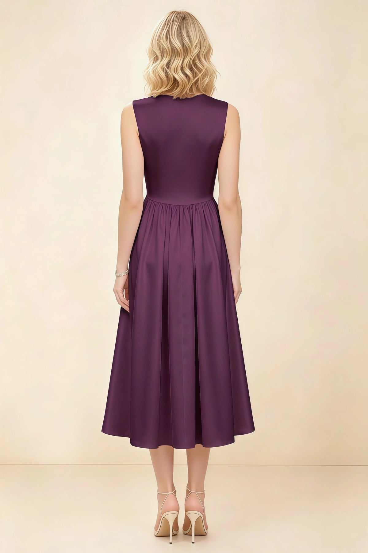 Anabelle Grape Sleeveless Square Neck Midi Dress