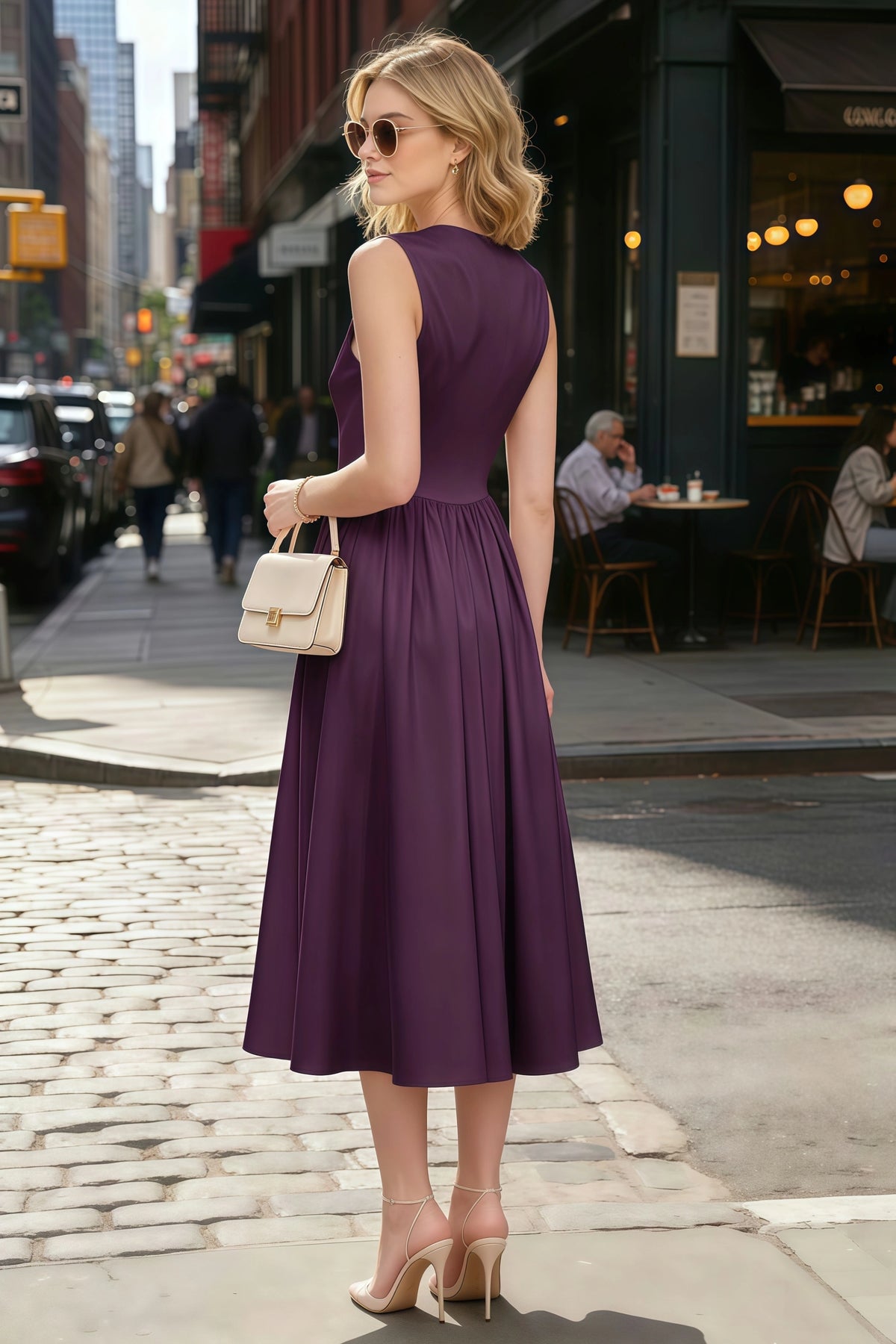 Anabelle Grape Sleeveless Square Neck Midi Dress