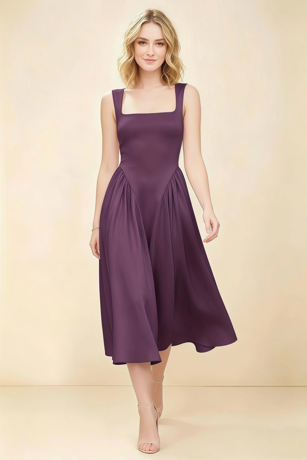 Anabelle Grape Sleeveless Square Neck Midi Dress
