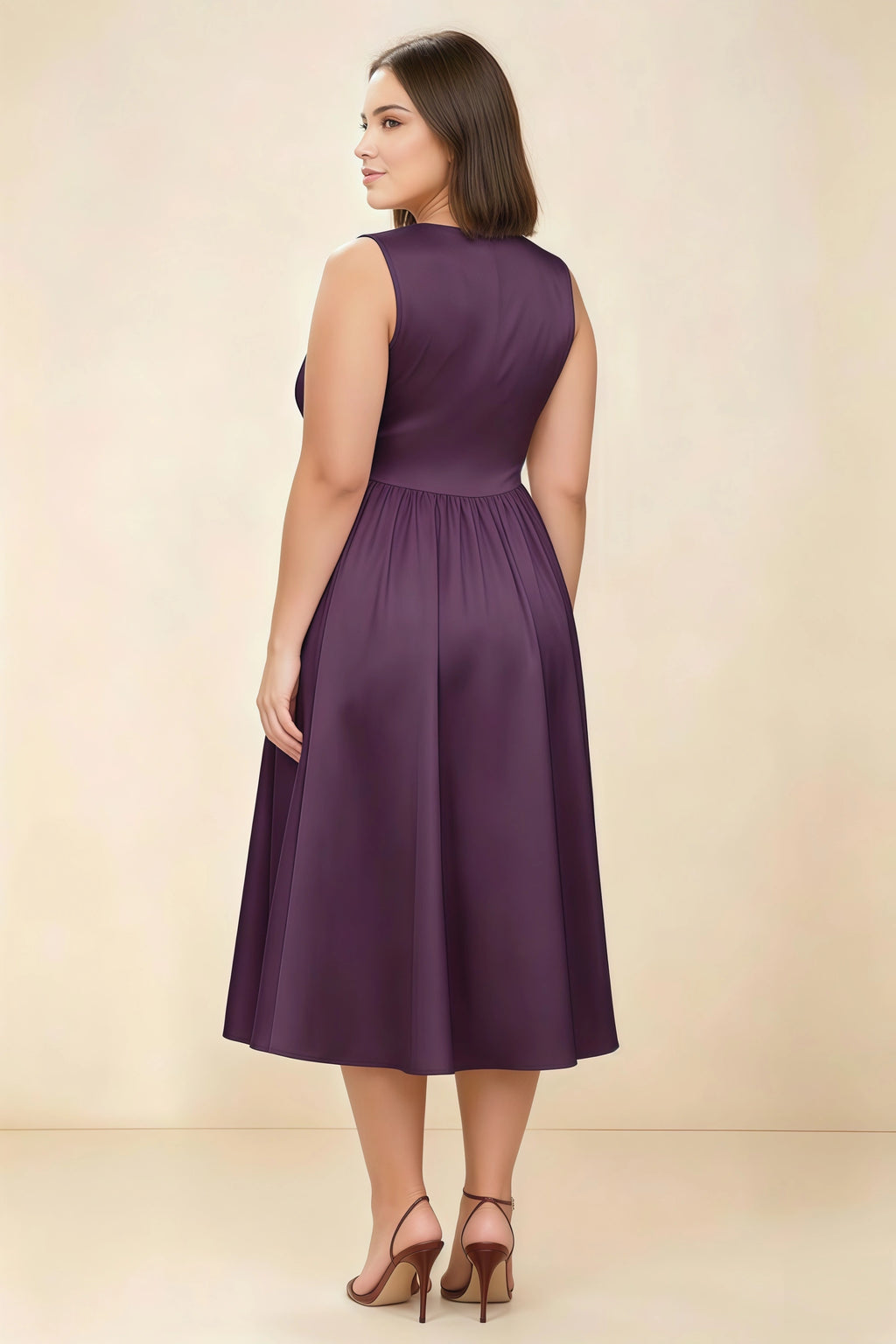 Anabelle Grape Sleeveless Square Neck Midi Dress