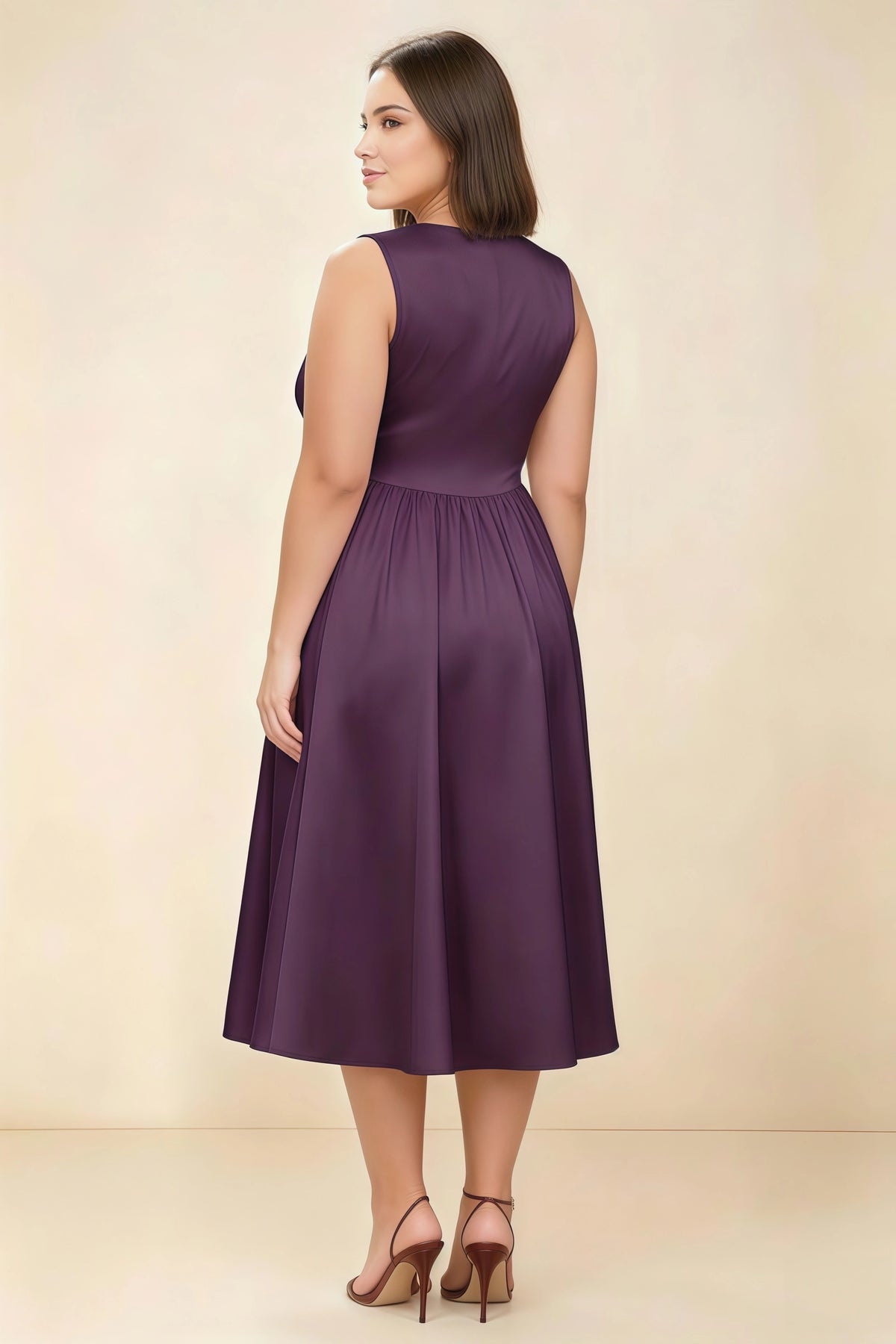 Anabelle Grape Sleeveless Square Neck Midi Dress