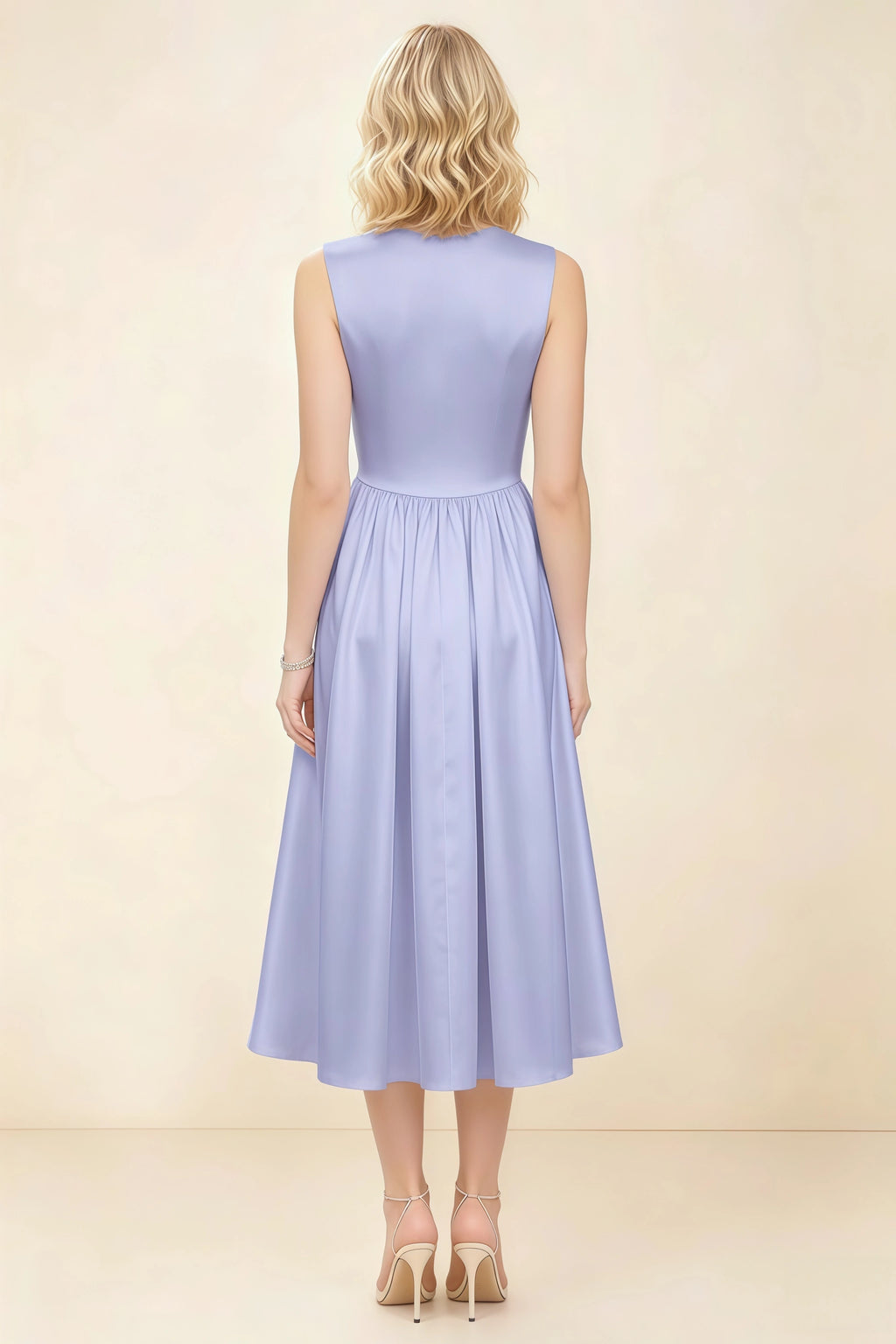 Anabelle Lavender Sleeveless Square Neck Midi Dress