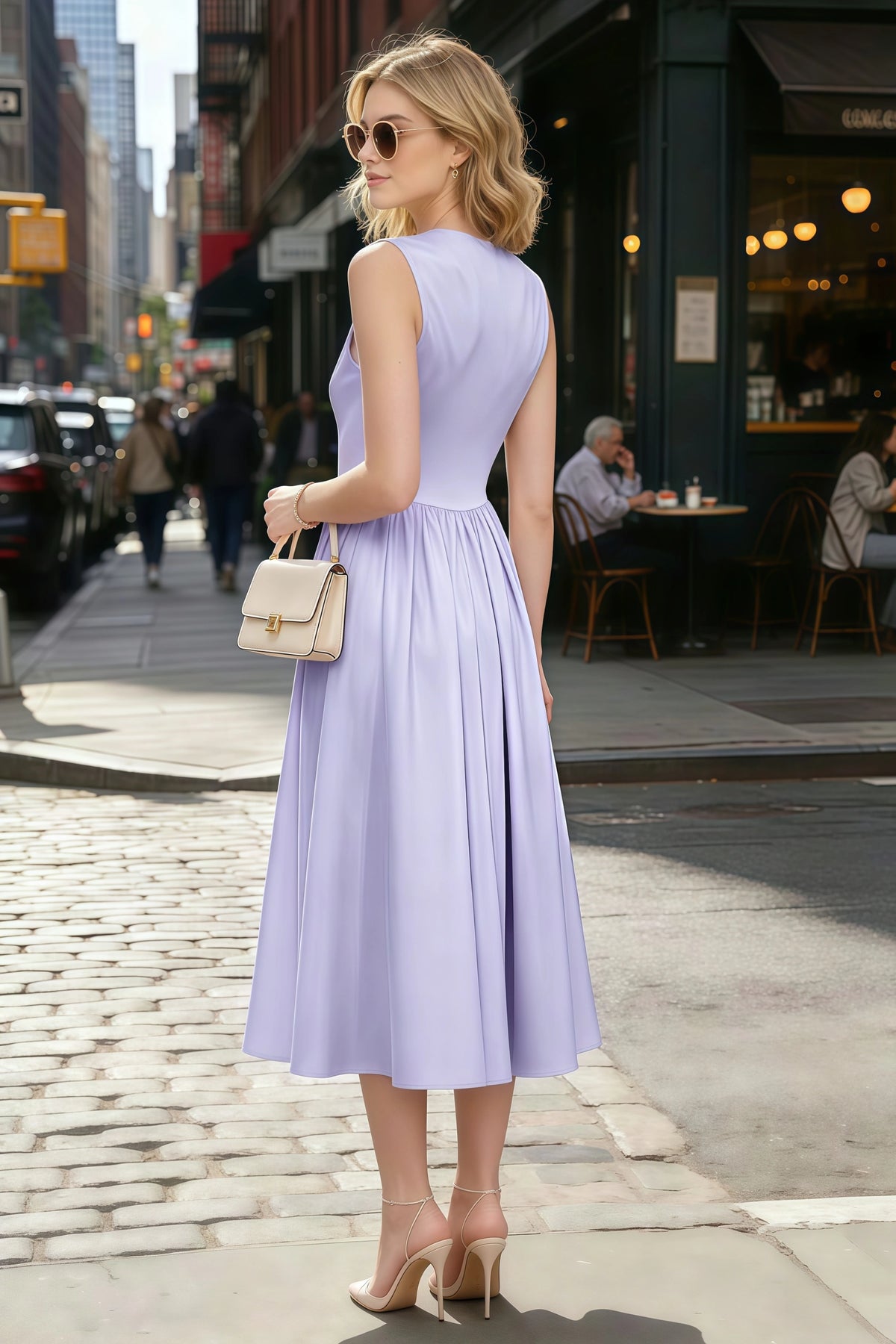Anabelle Lavender Sleeveless Square Neck Midi Dress