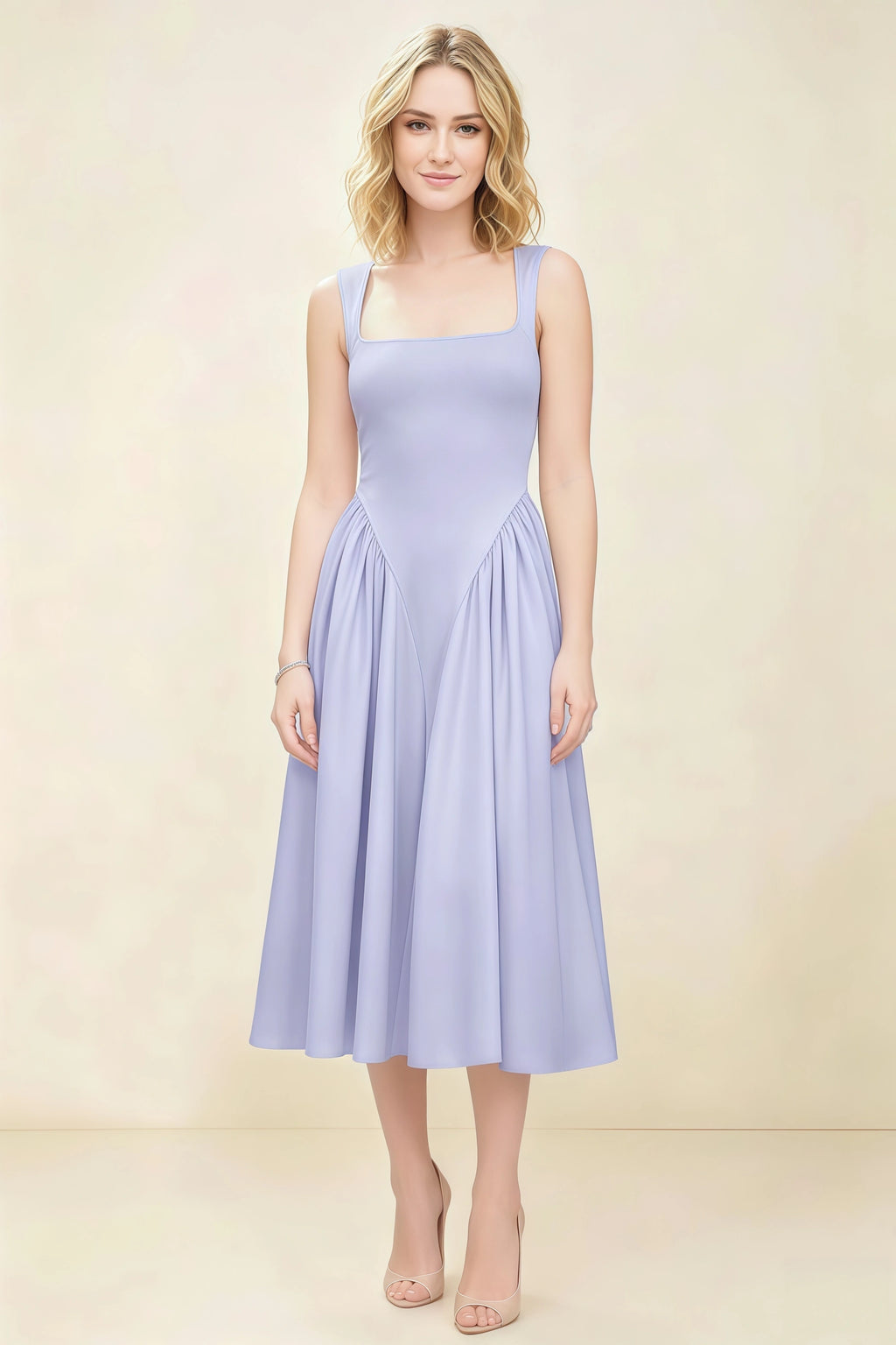 Anabelle Lavender Sleeveless Square Neck Midi Dress