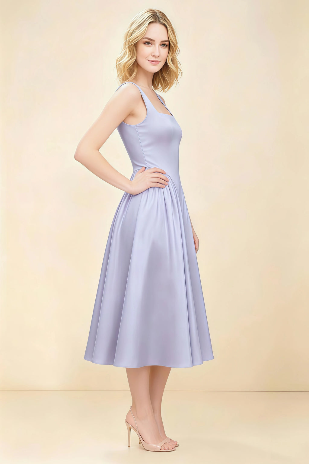 Anabelle Lavender Sleeveless Square Neck Midi Dress