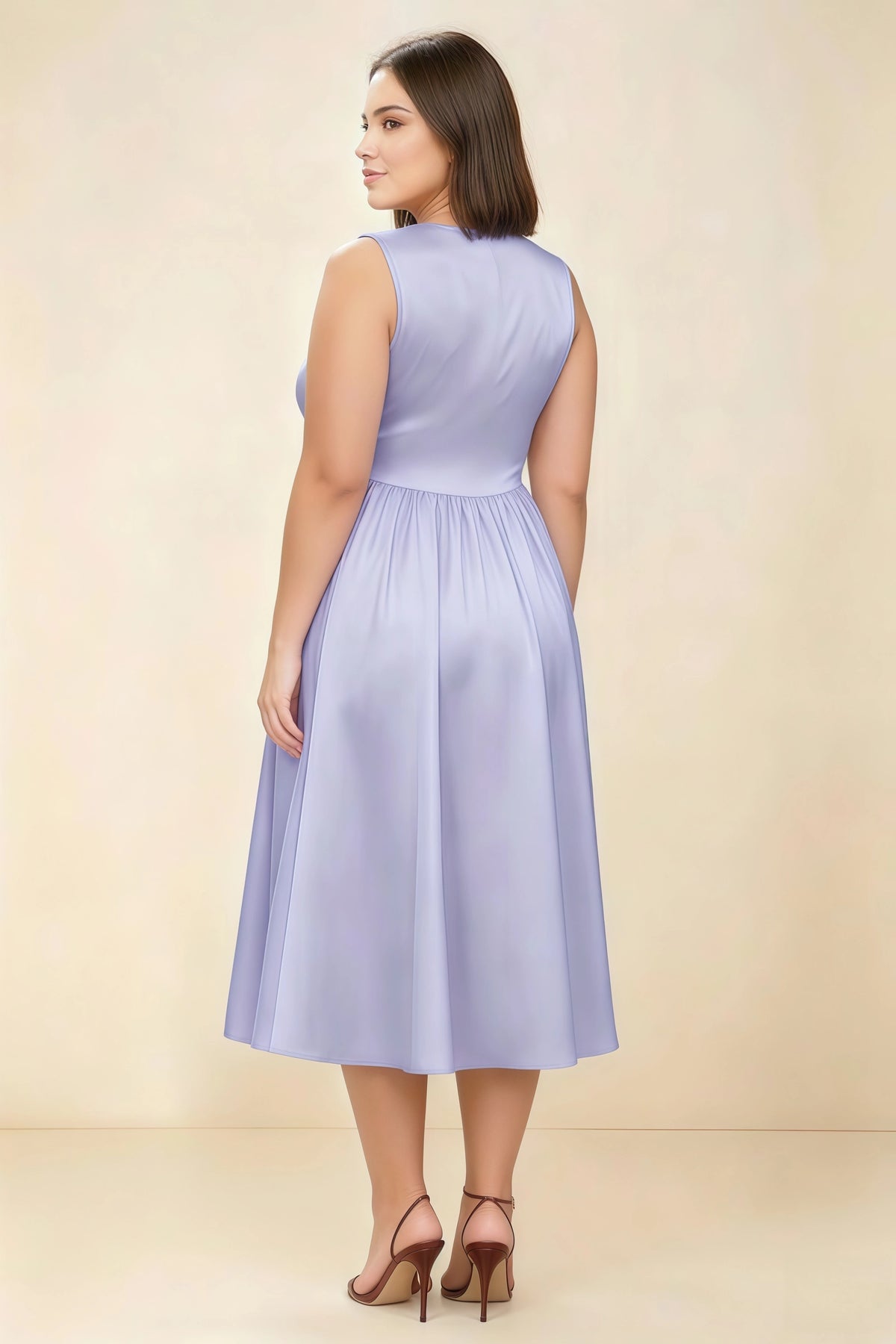 Anabelle Lavender Sleeveless Square Neck Midi Dress