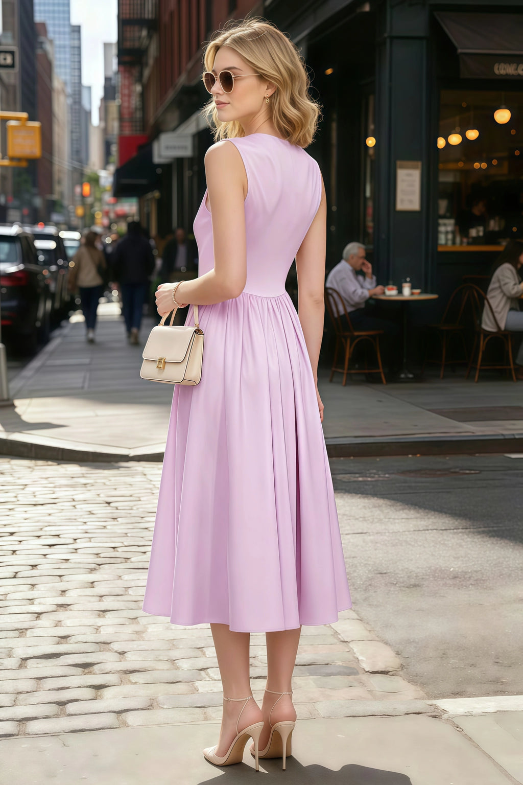 Anabelle Lilac Sleeveless Square Neck Midi Dress