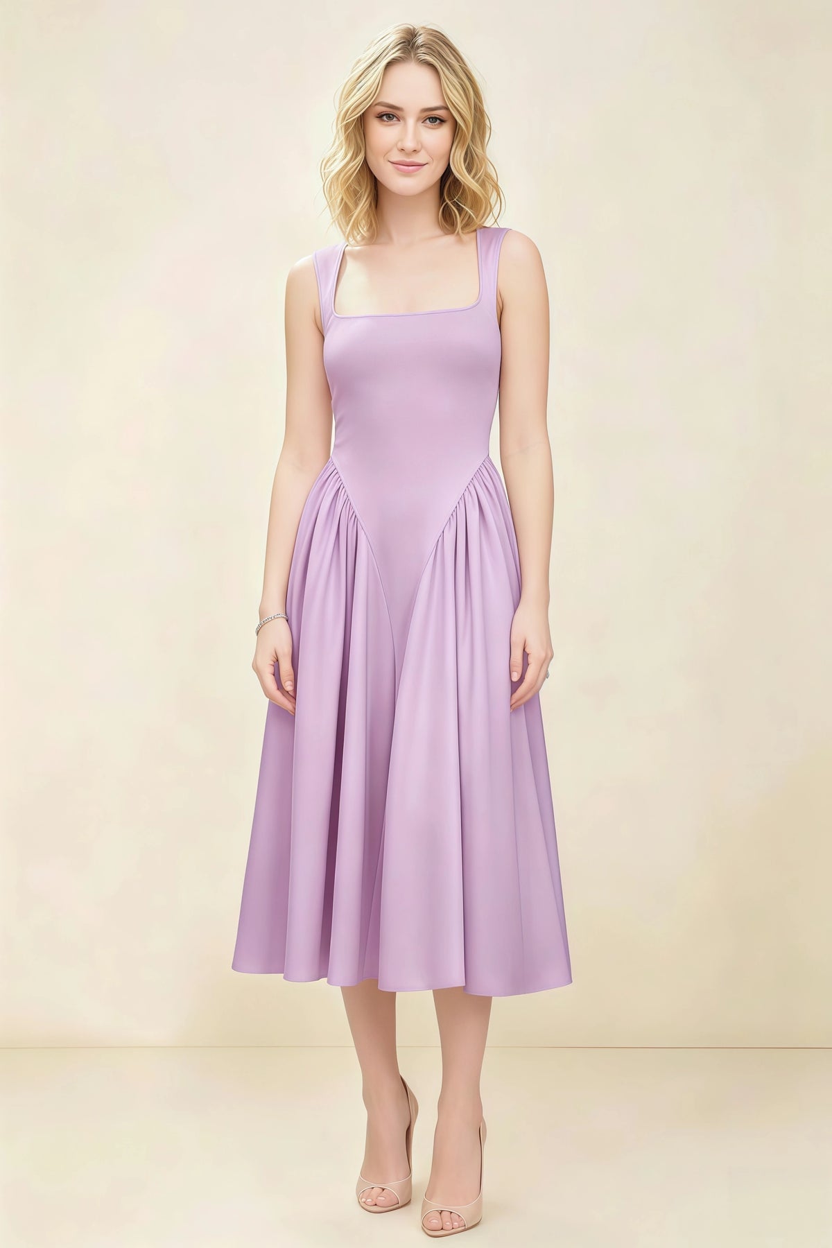 Anabelle Lilac Sleeveless Square Neck Midi Dress