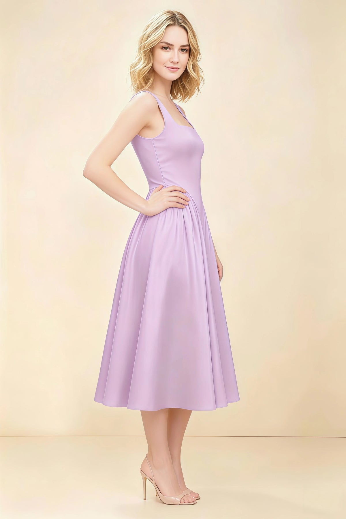 Anabelle Lilac Sleeveless Square Neck Midi Dress