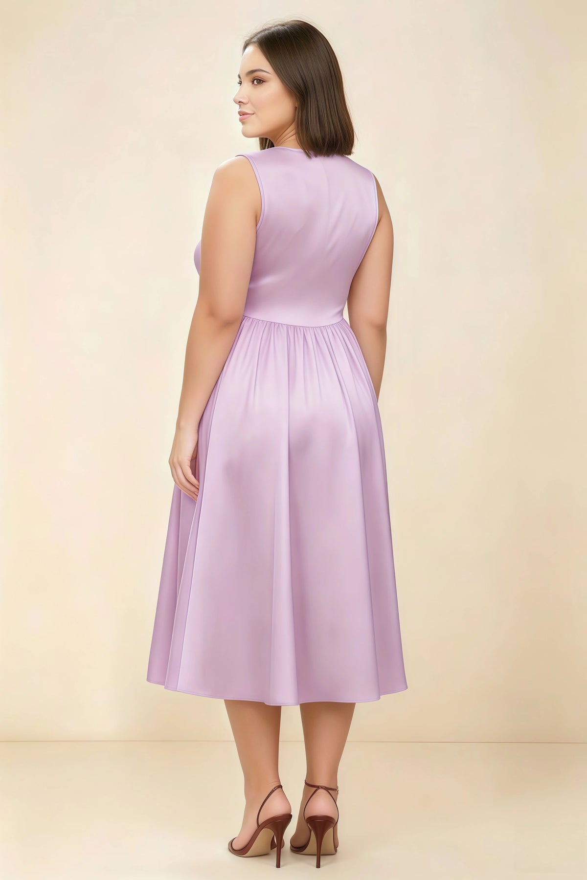 Anabelle Lilac Sleeveless Square Neck Midi Dress