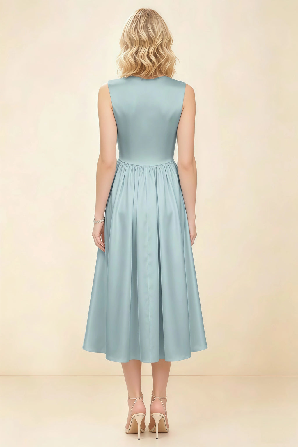 Anabelle Mist Sleeveless Square Neck Midi Dress