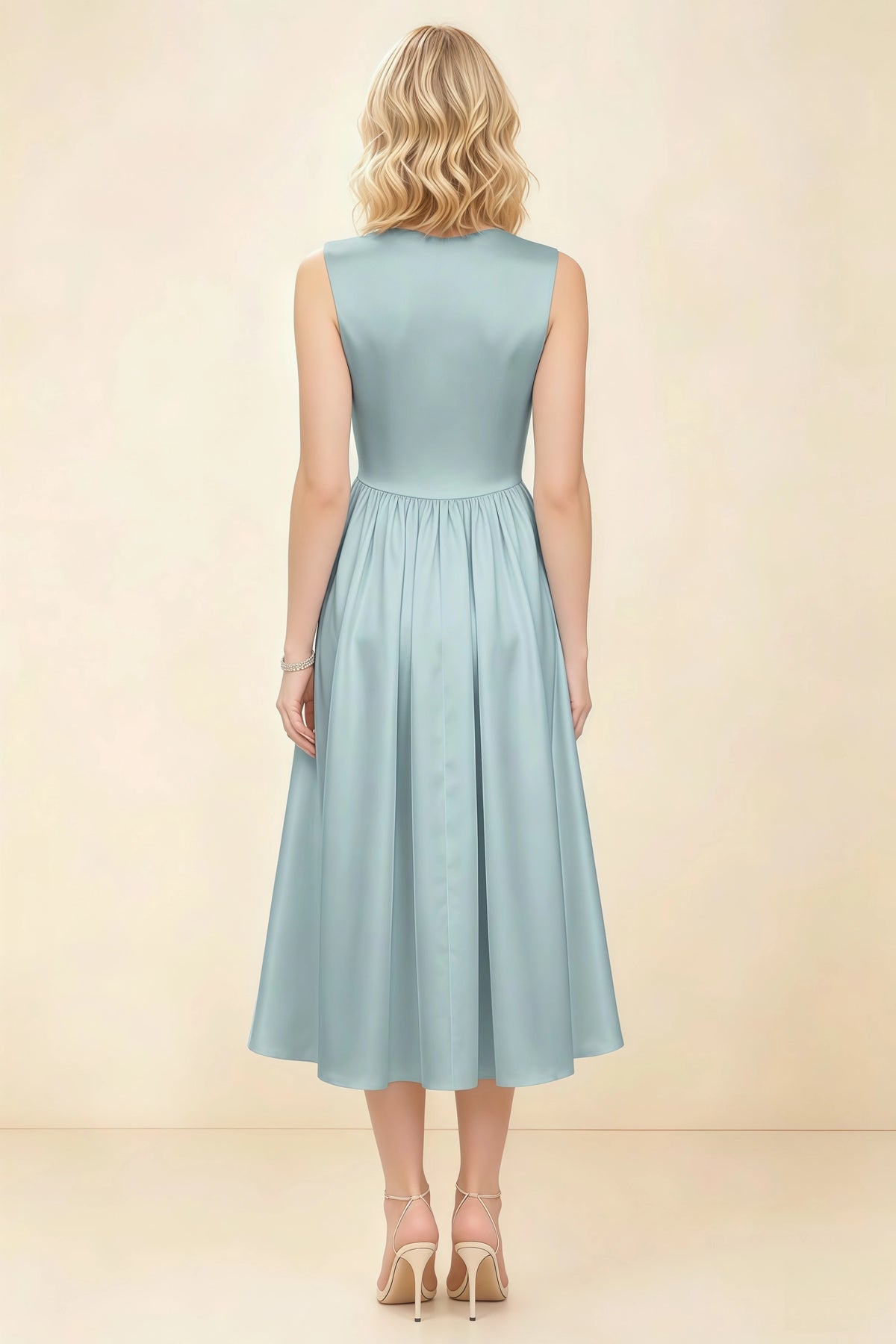 Anabelle Mist Sleeveless Square Neck Midi Dress