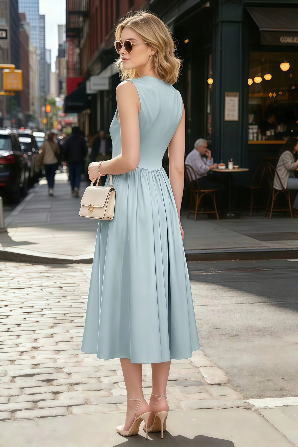Anabelle Mist Sleeveless Square Neck Midi Dress