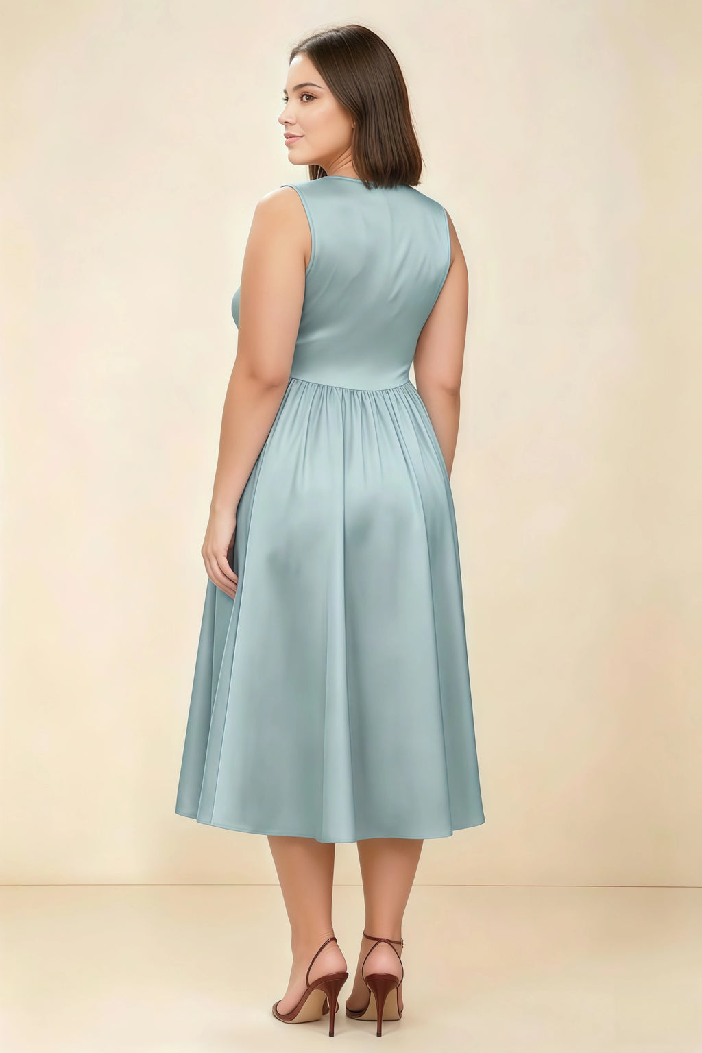 Anabelle Mist Sleeveless Square Neck Midi Dress