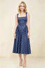 Anabelle Navy Polka Dot Sleeveless Square Neck Midi Dress