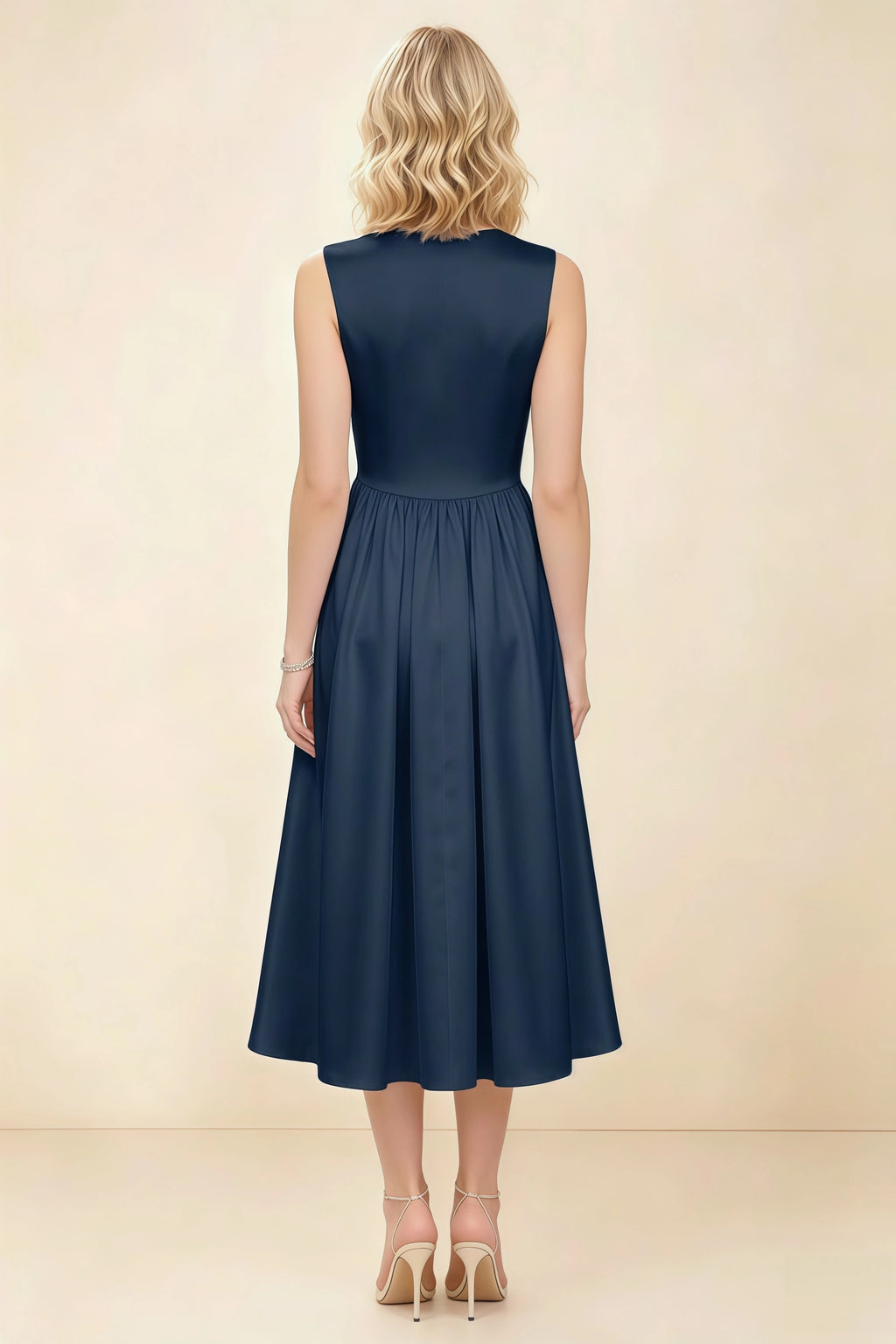 Anabelle Navy Sleeveless Square Neck Midi Dress