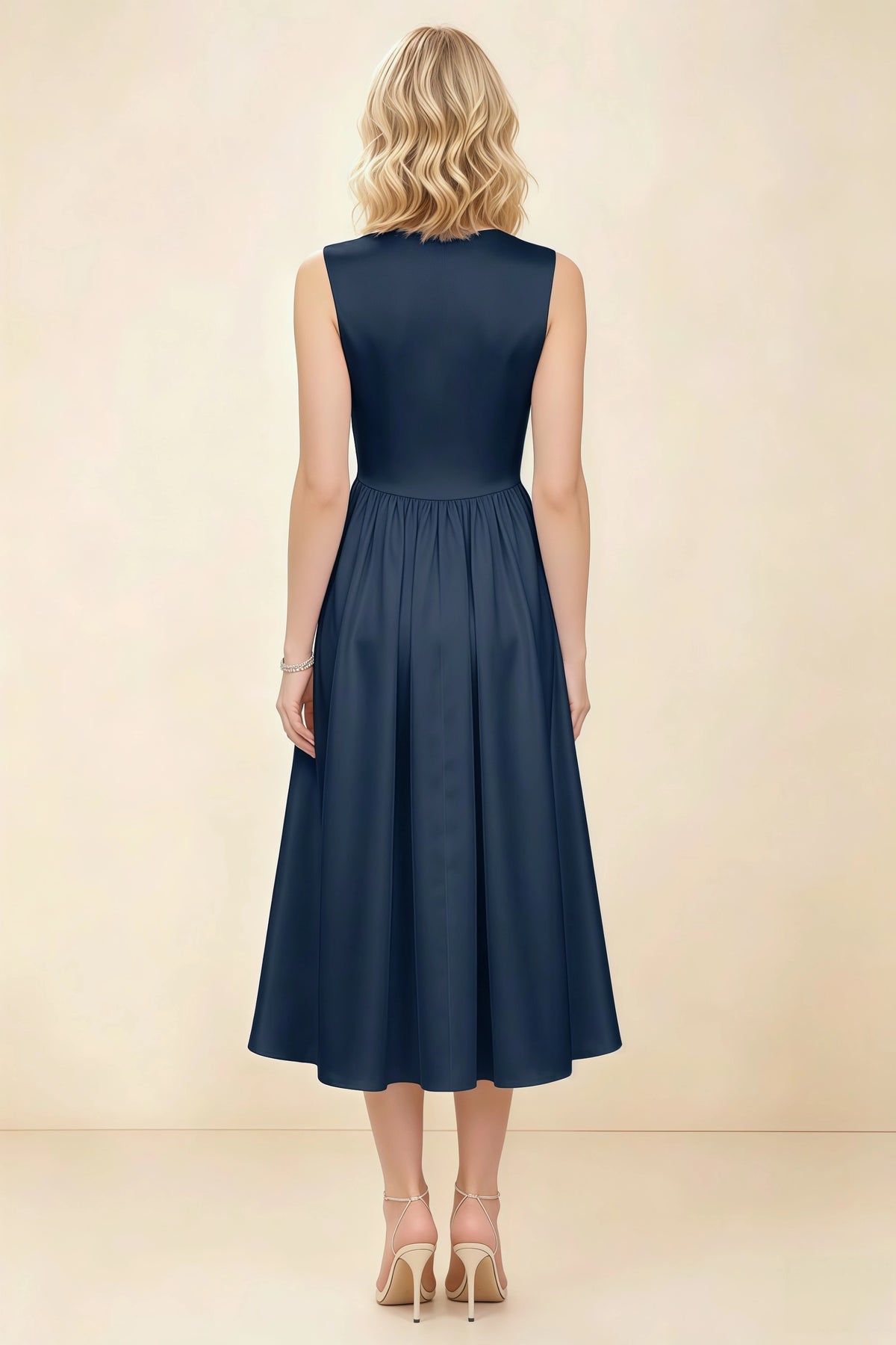 Anabelle Navy Sleeveless Square Neck Midi Dress