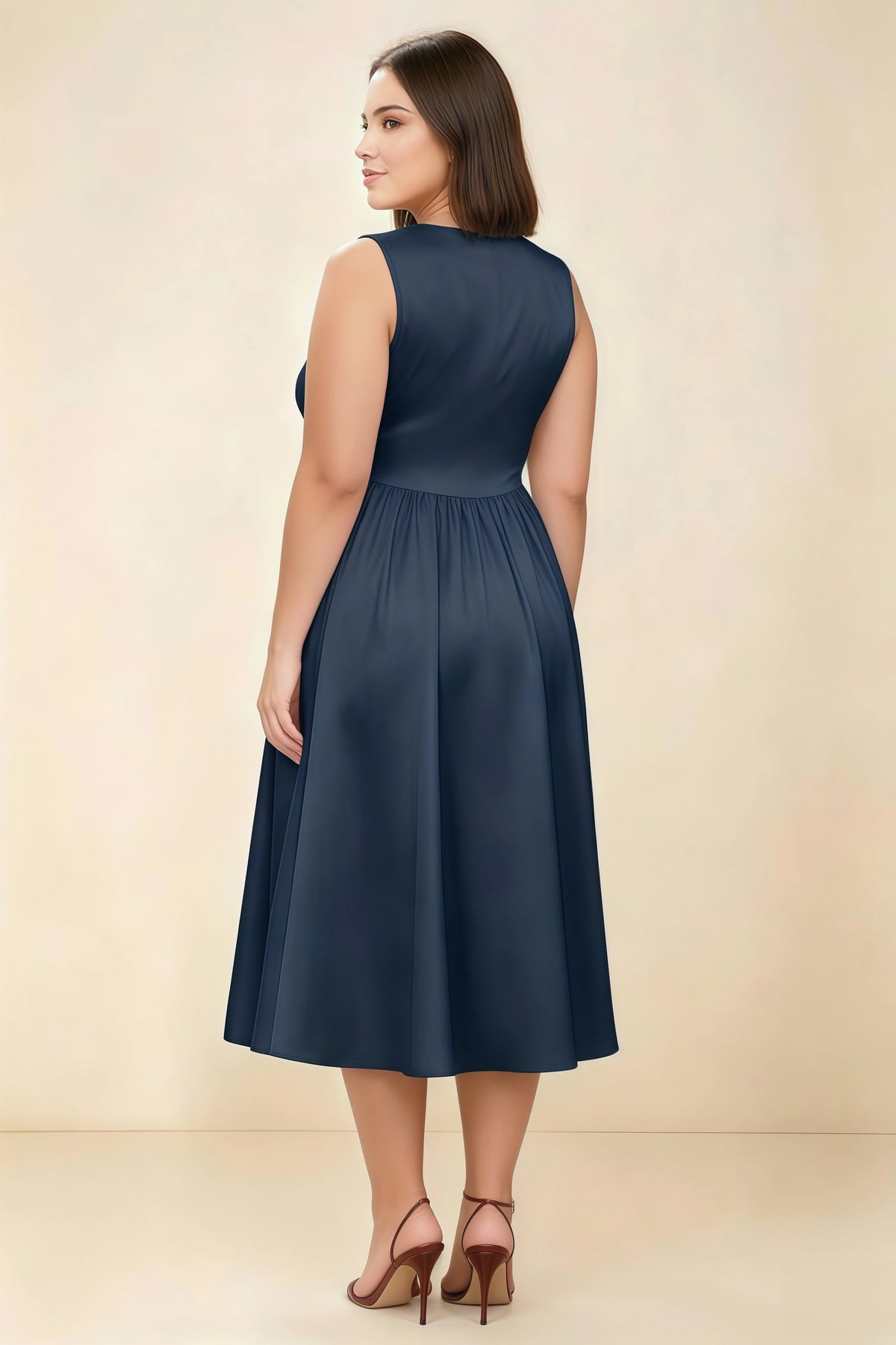 Anabelle Navy Sleeveless Square Neck Midi Dress