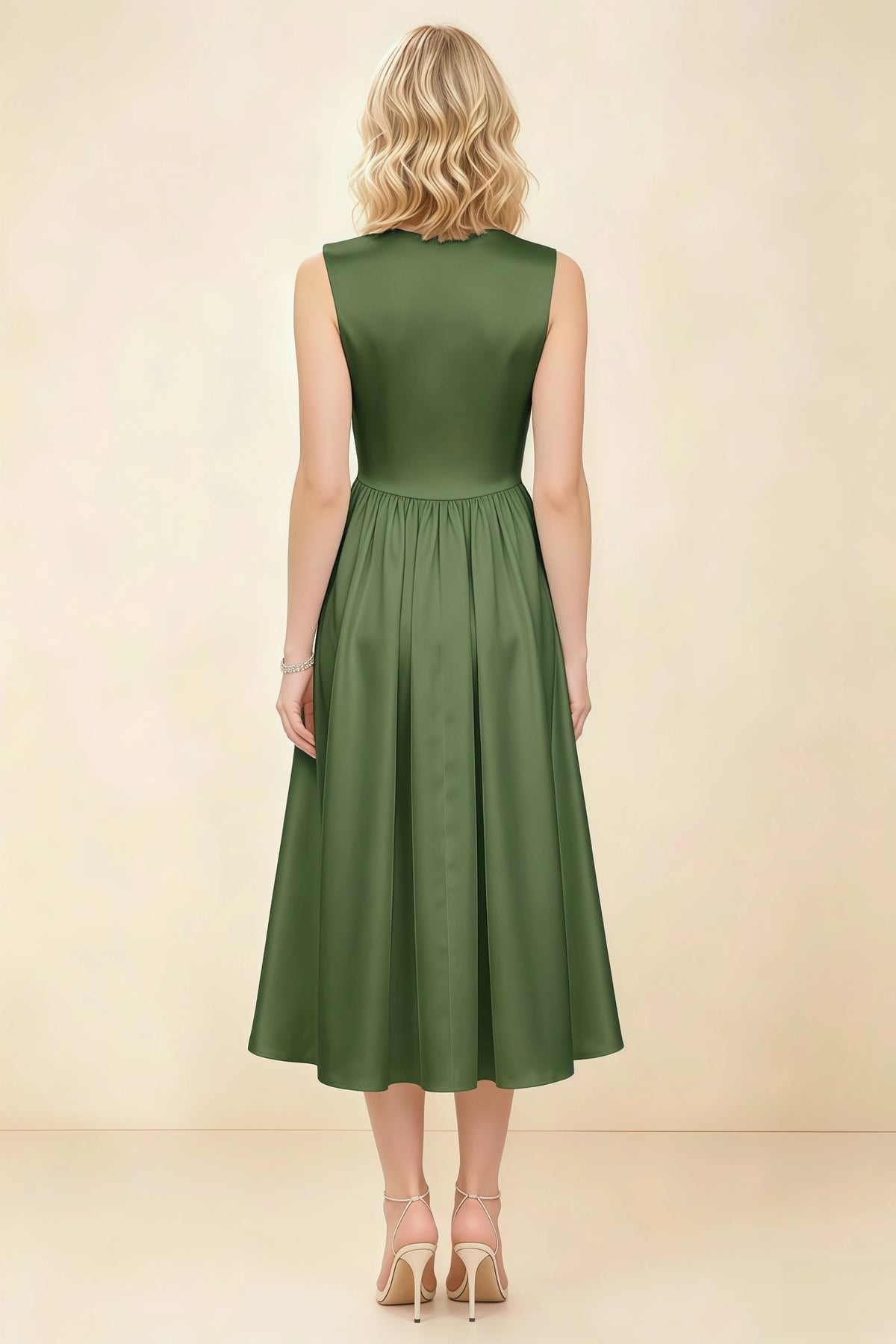 Anabelle Olive Sleeveless Square Neck Midi Dress