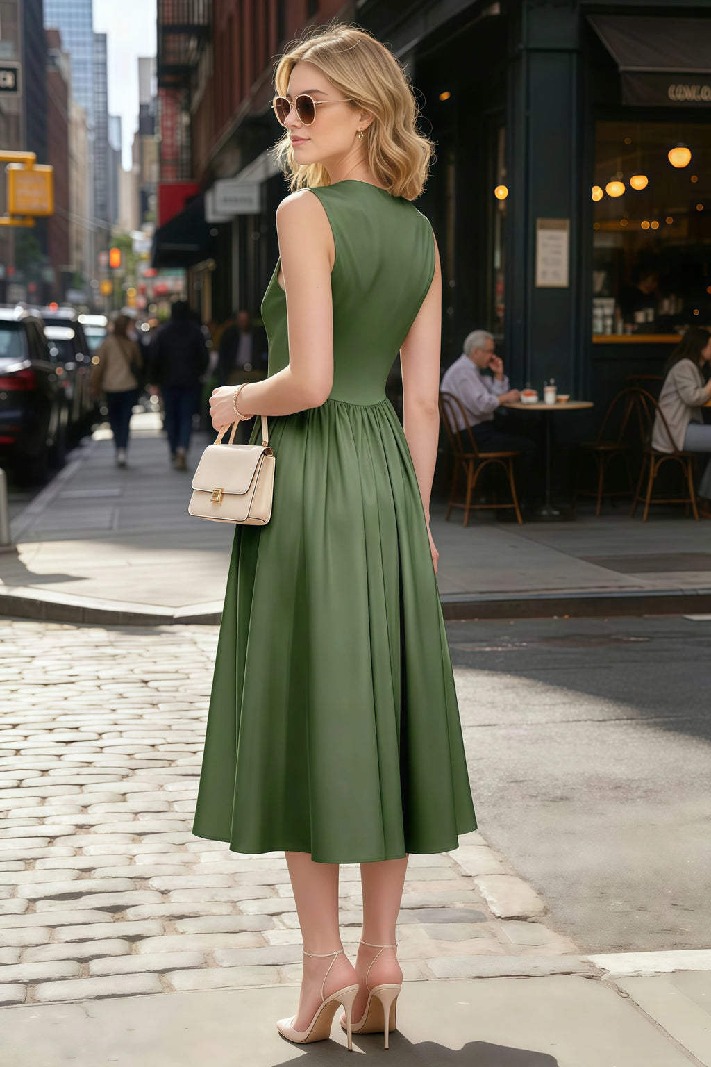 Anabelle Olive Sleeveless Square Neck Midi Dress
