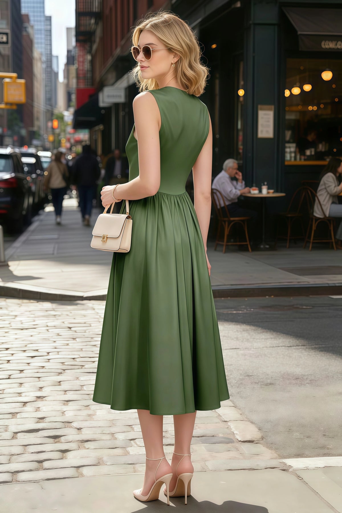 Anabelle Olive Sleeveless Square Neck Midi Dress