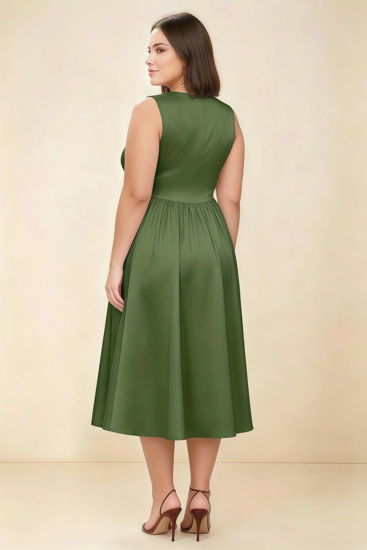 Anabelle Olive Sleeveless Square Neck Midi Dress