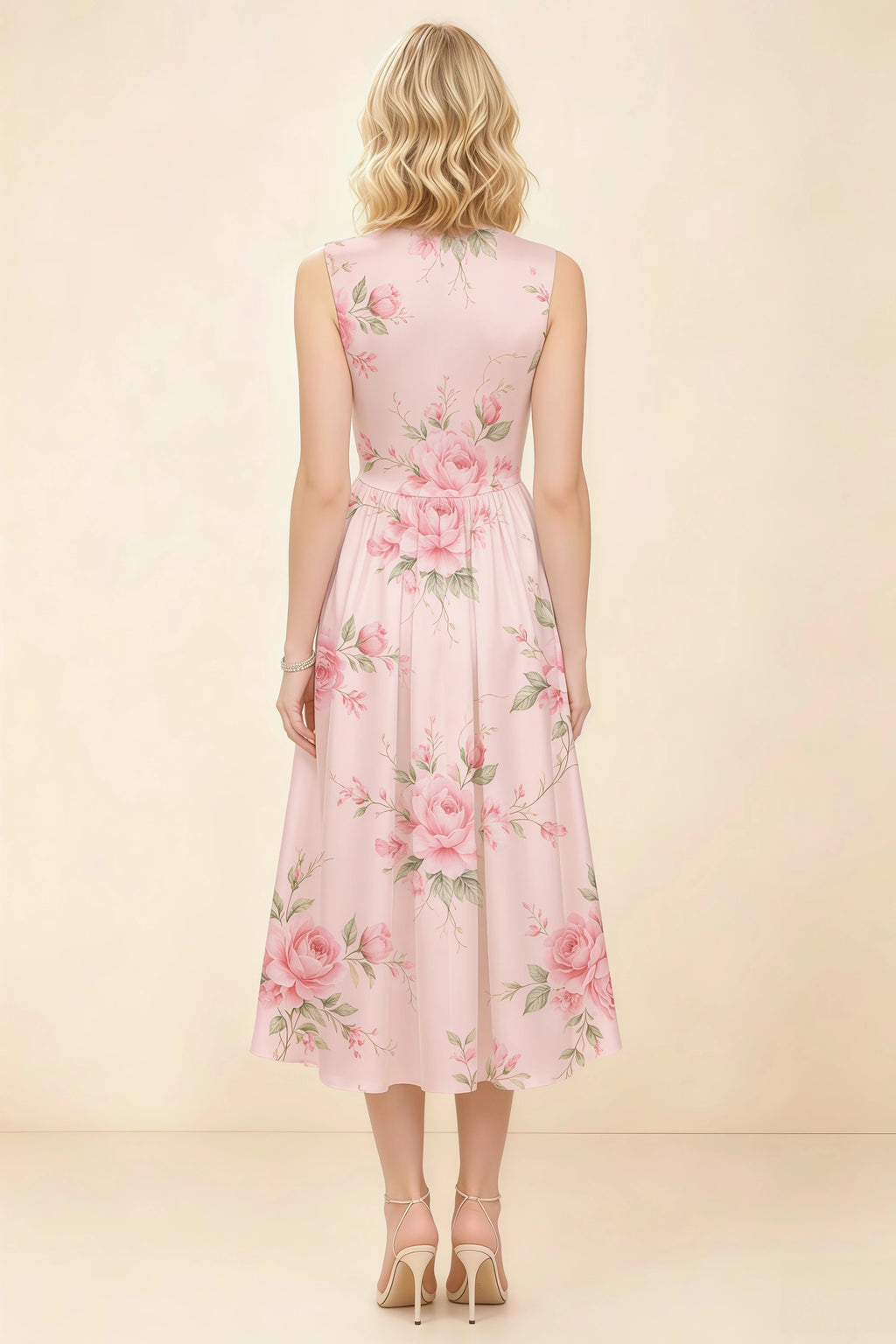 Anabelle Pink Floral Sleeveless Square Neck Midi Dress