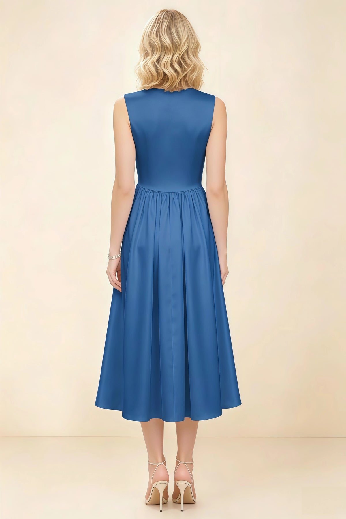 Anabelle Royal Blue Sleeveless Square Neck Midi Dress