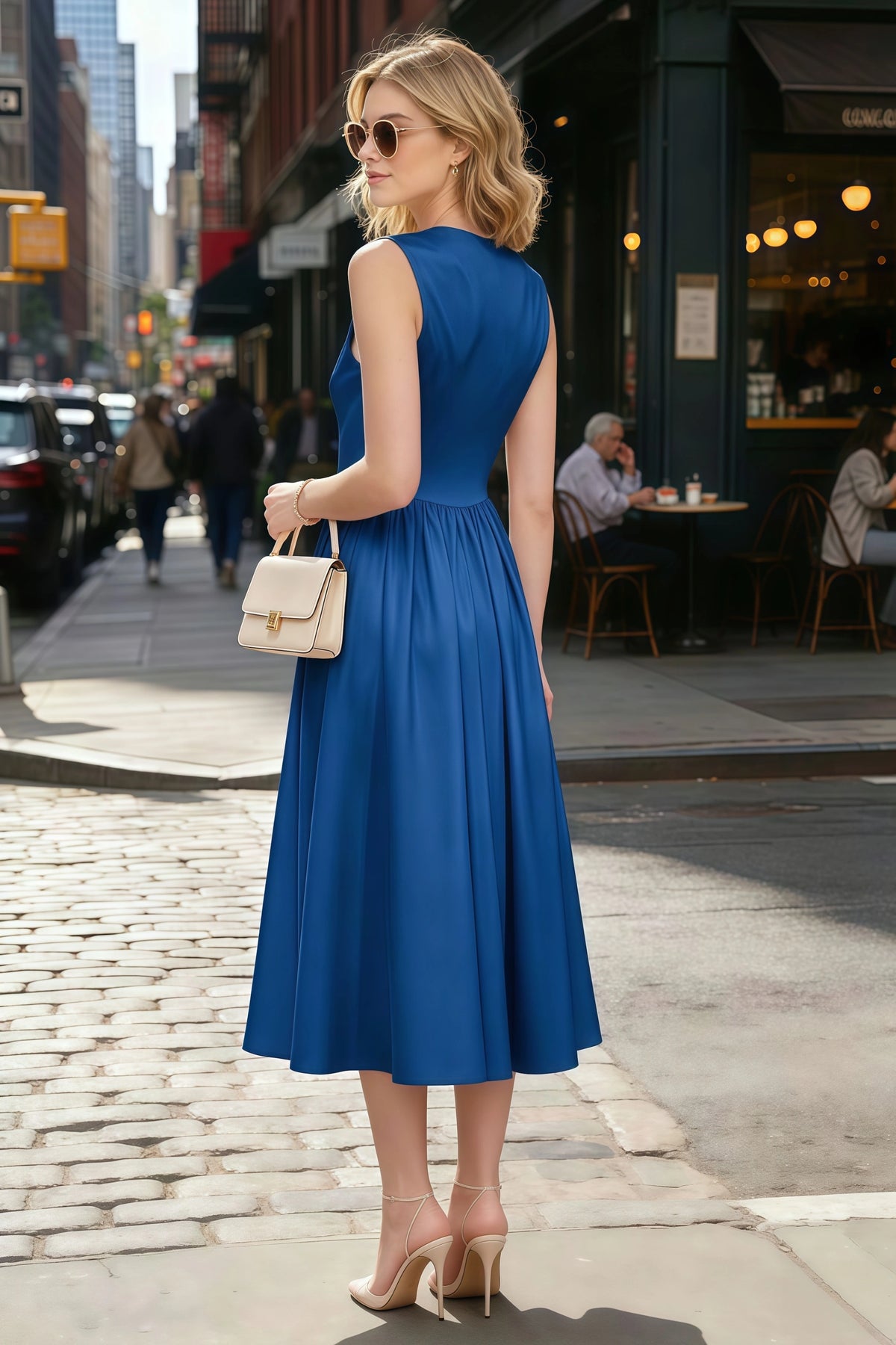Anabelle Royal Blue Sleeveless Square Neck Midi Dress