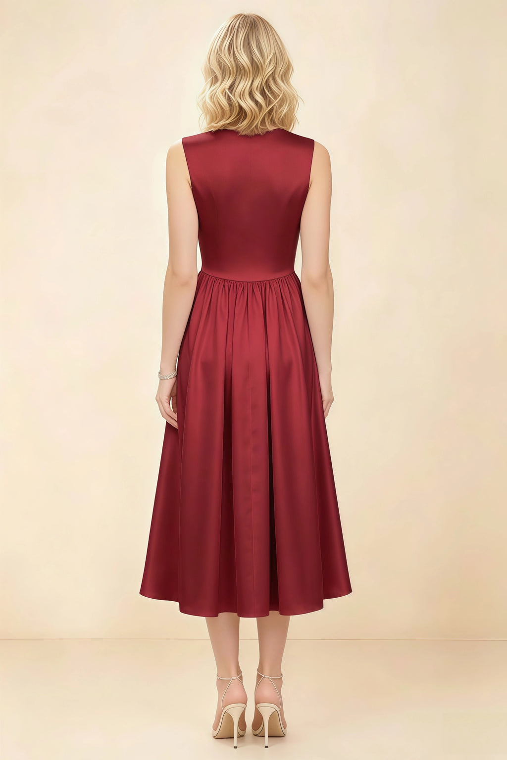 Anabelle Scarlet Sleeveless Square Neck Midi Dress