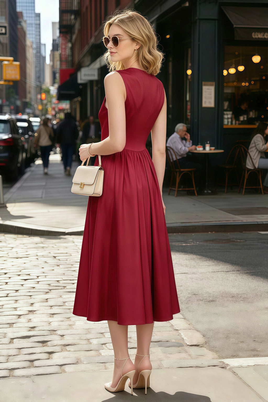 Anabelle Scarlet Sleeveless Square Neck Midi Dress