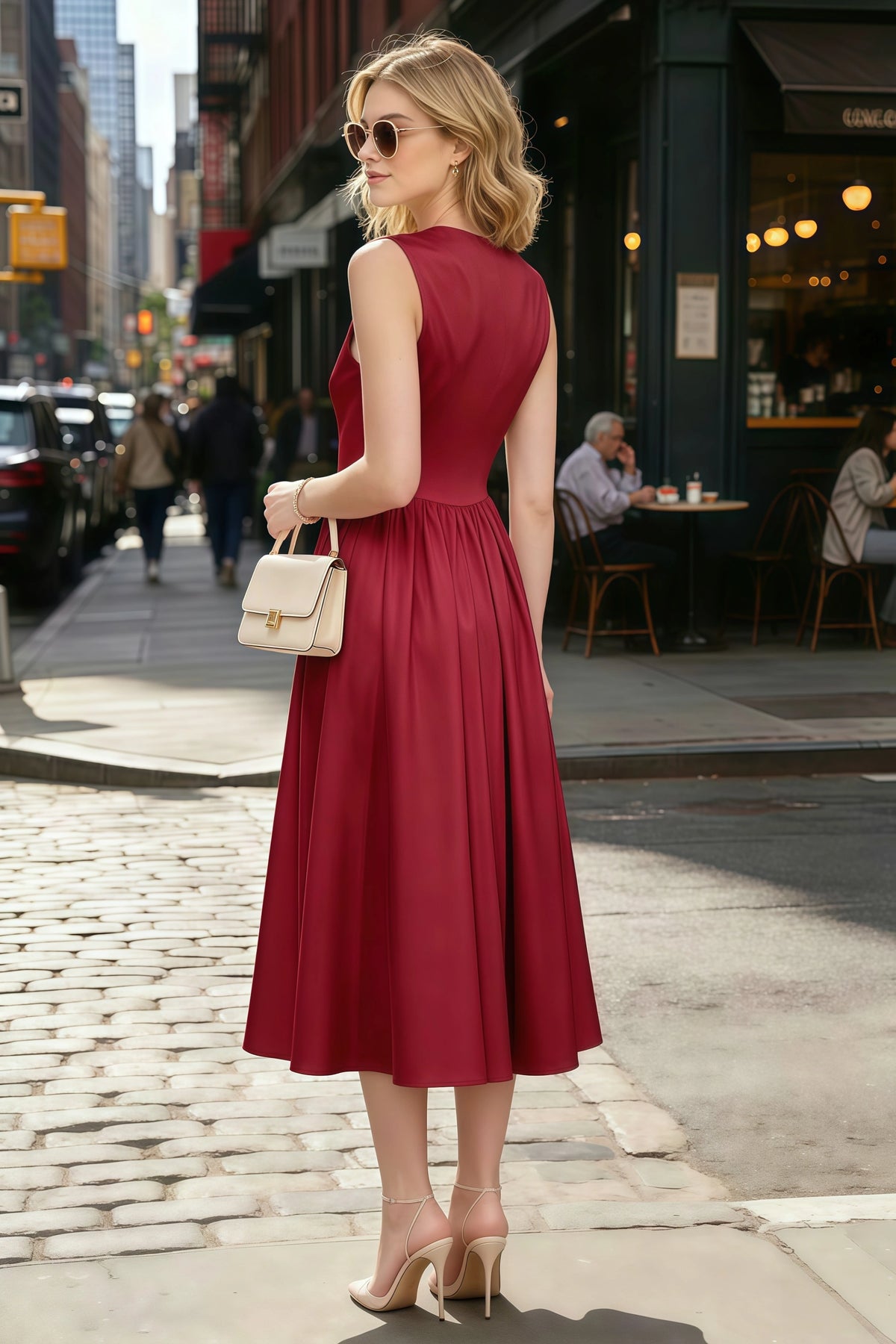 Anabelle Scarlet Sleeveless Square Neck Midi Dress