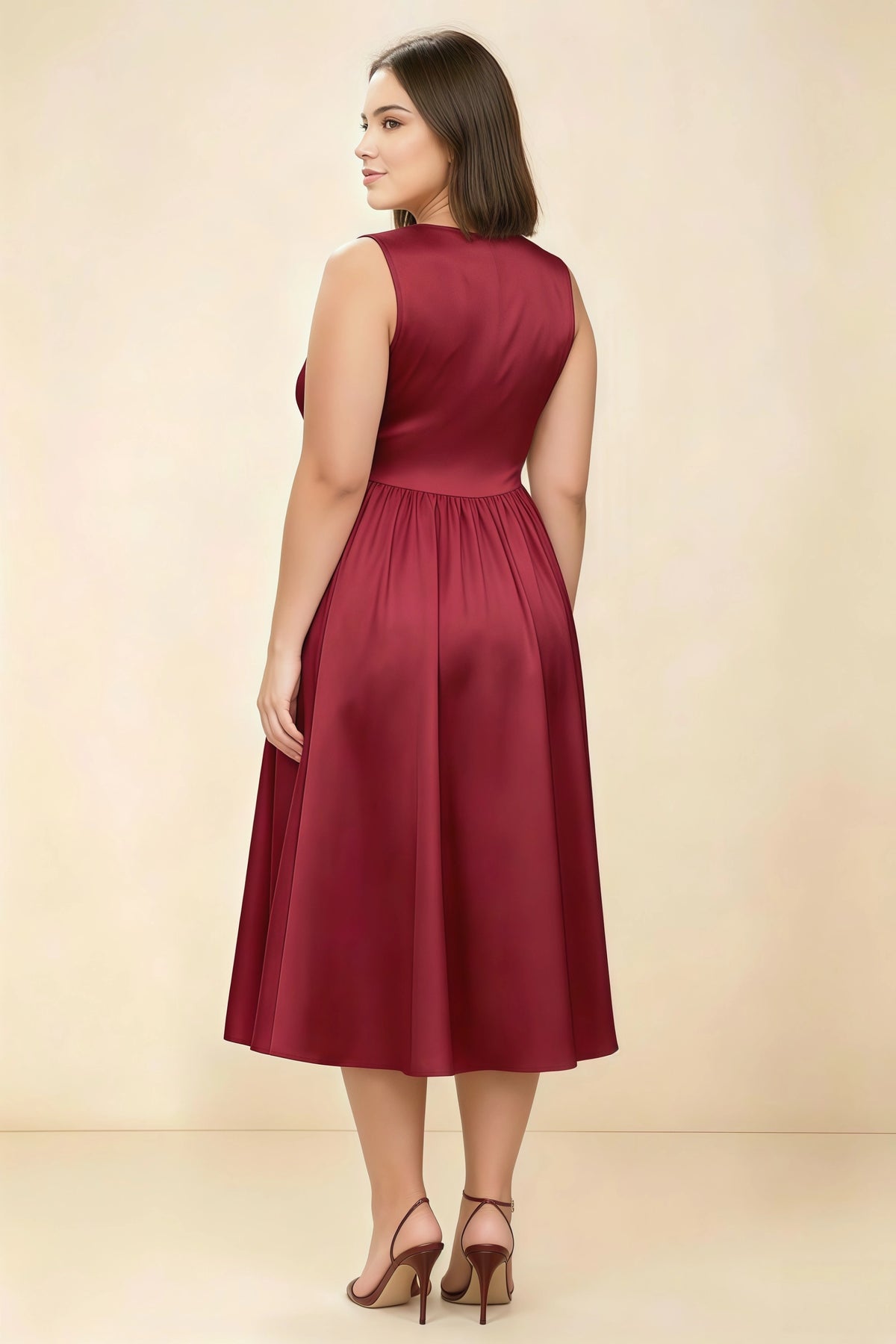 Anabelle Scarlet Sleeveless Square Neck Midi Dress