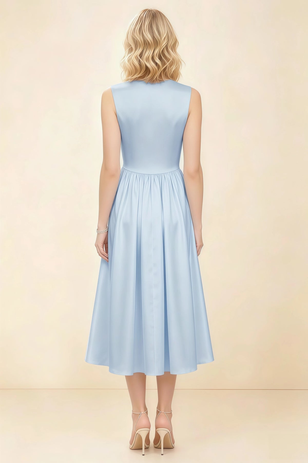 Anabelle Sky Blue Sleeveless Square Neck Midi Dress