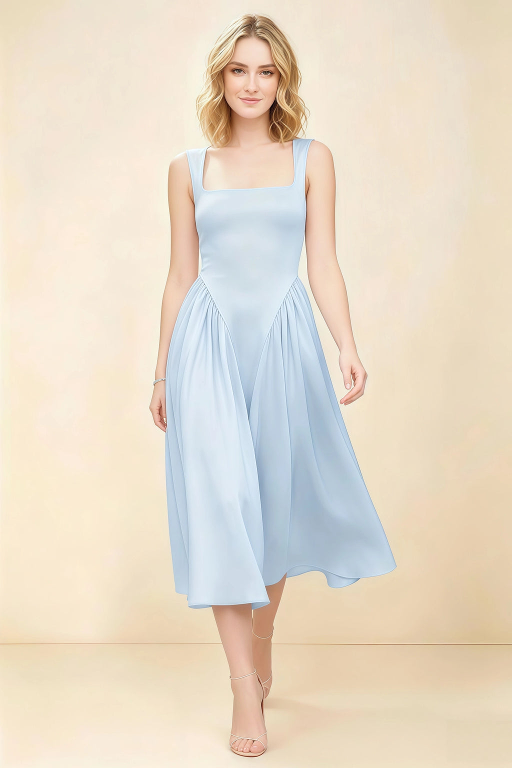 Anabelle Sky Blue Sleeveless Square Neck Midi Dress