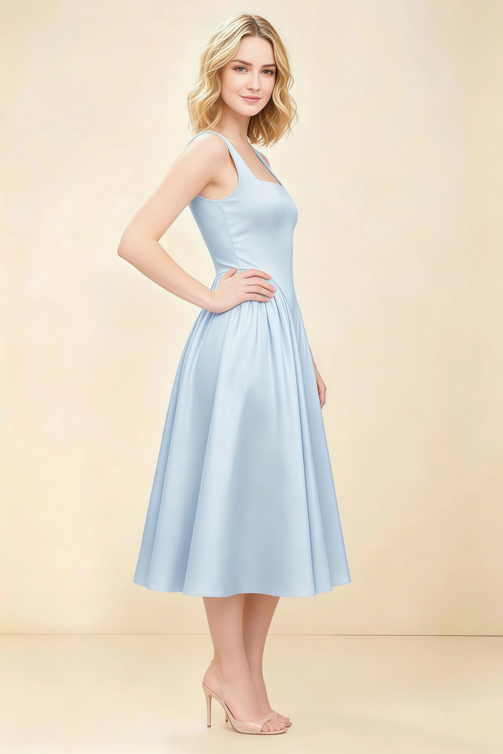 Anabelle Sky Blue Sleeveless Square Neck Midi Dress