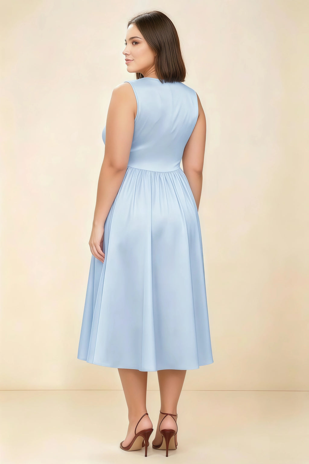 Anabelle Sky Blue Sleeveless Square Neck Midi Dress