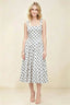 Anabelle White Polka Dot Sleeveless Square Neck Midi Dress
