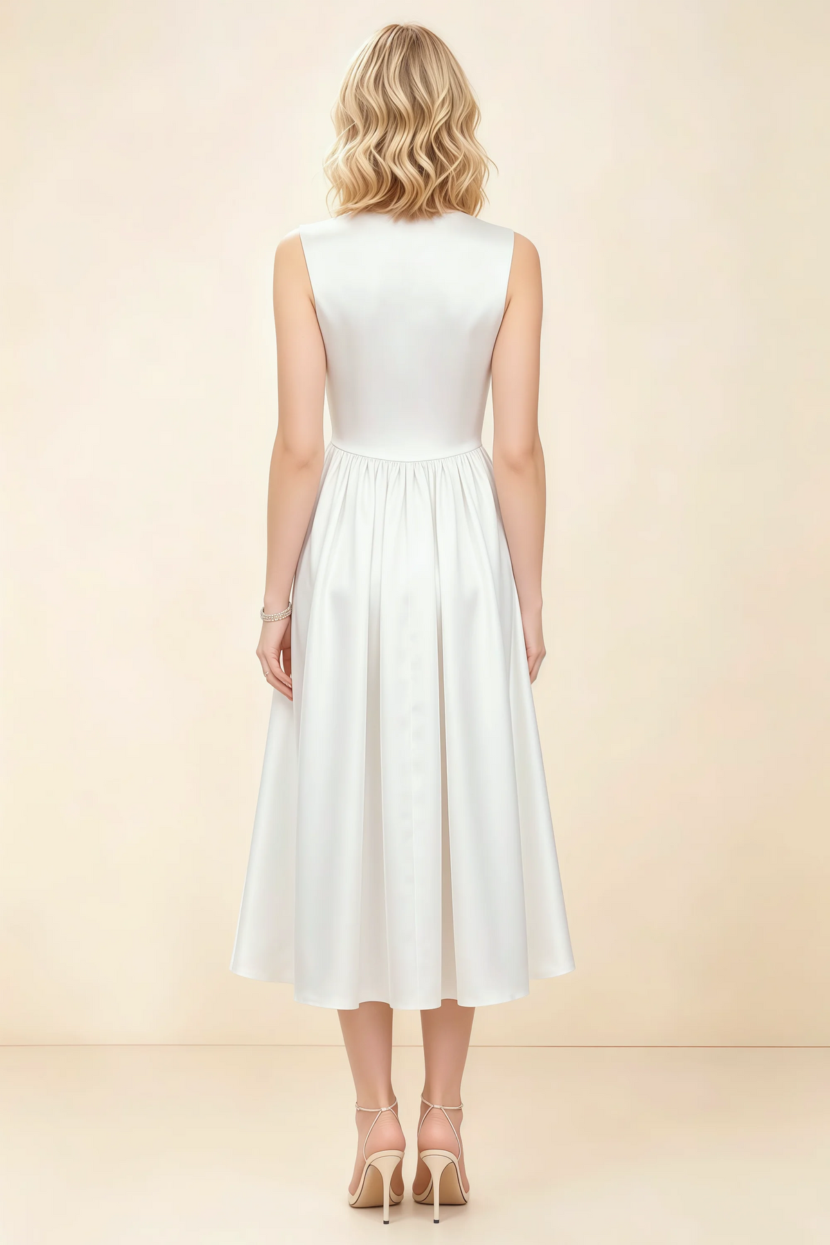 Anabelle White Sleeveless Square Neck Midi Dress