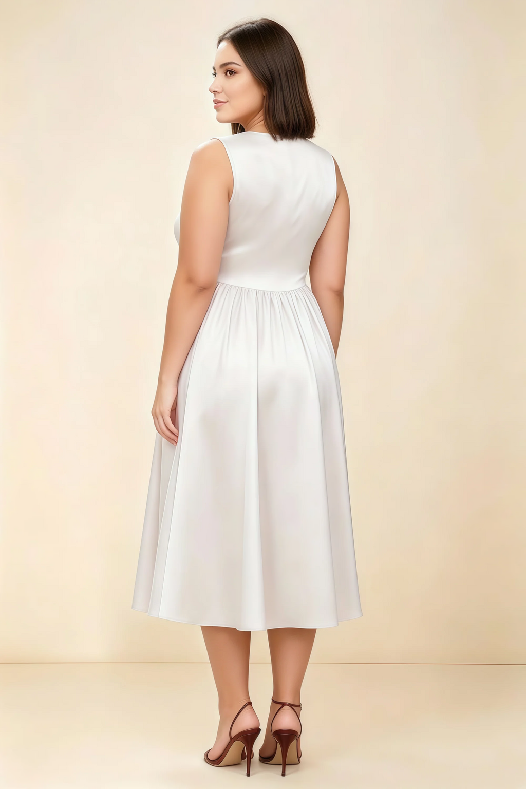 Anabelle White Sleeveless Square Neck Midi Dress