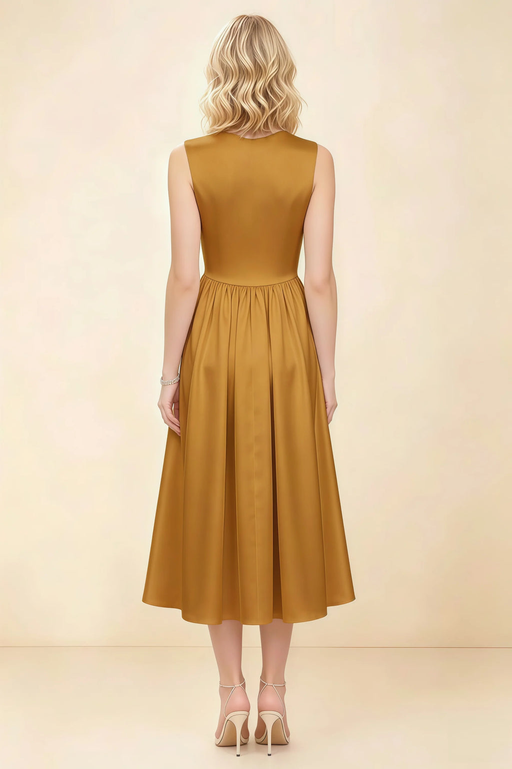 Anabelle Yellow Sleeveless Square Neck Midi Dress