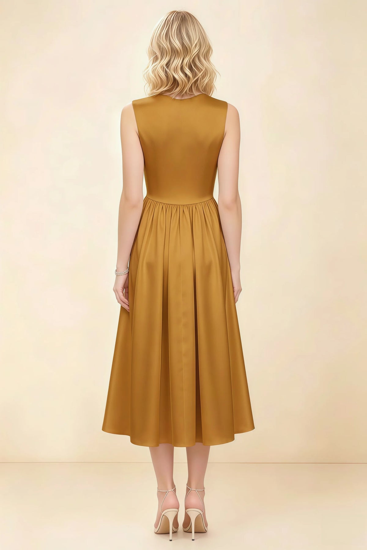 Anabelle Yellow Sleeveless Square Neck Midi Dress