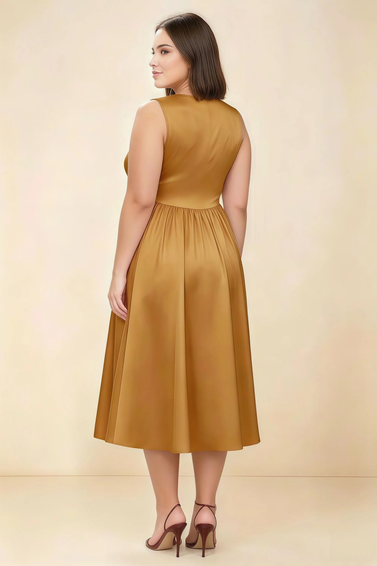 Anabelle Yellow Sleeveless Square Neck Midi Dress