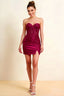 Andrea Burgundy Bodycon Sweetheart Neck Mini Dress with Slit