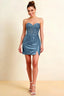 Andrea Dusty Blue Bodycon Sweetheart Neck Mini Dress with Slit