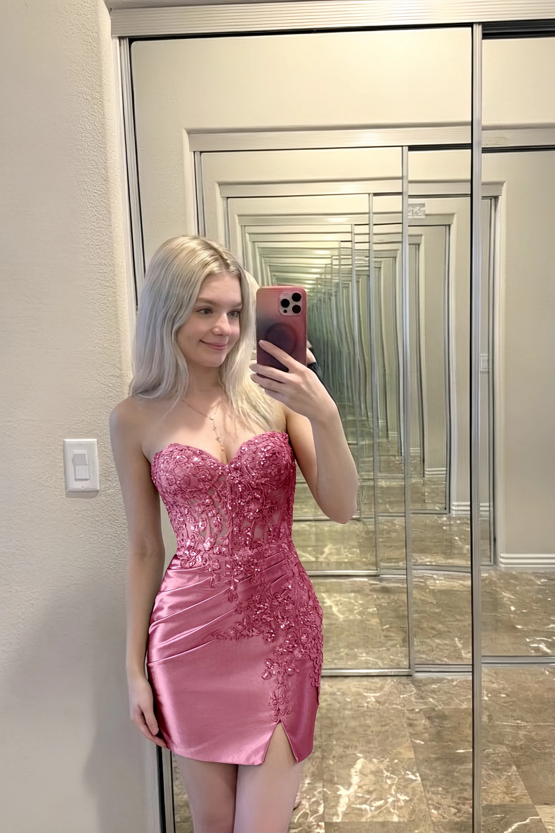 Andrea Dusty Pink Bodycon Sweetheart Neck Mini Dress with Slit