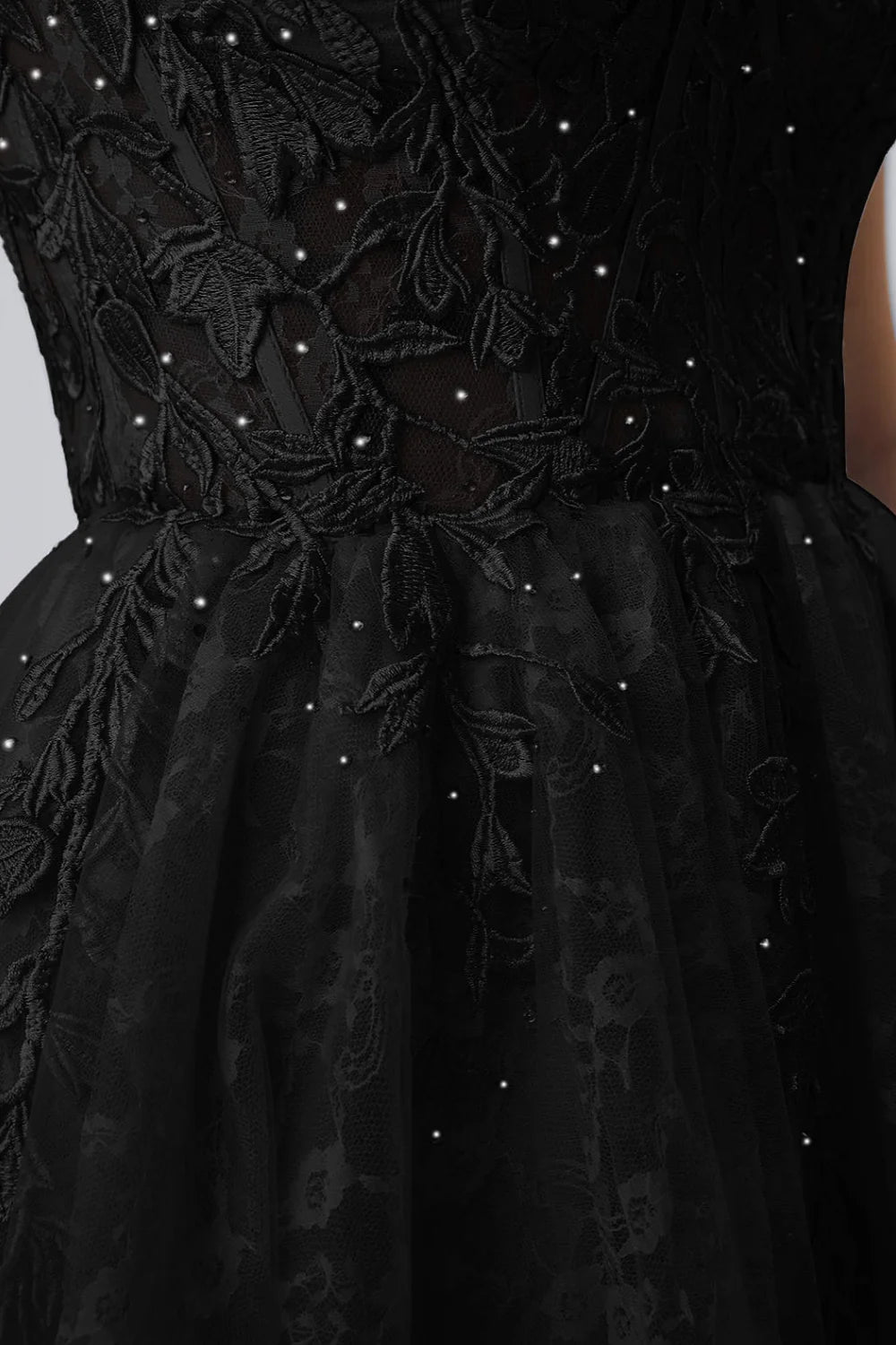 Angela Black Lace Corset Spaghetti Straps Mini Dress