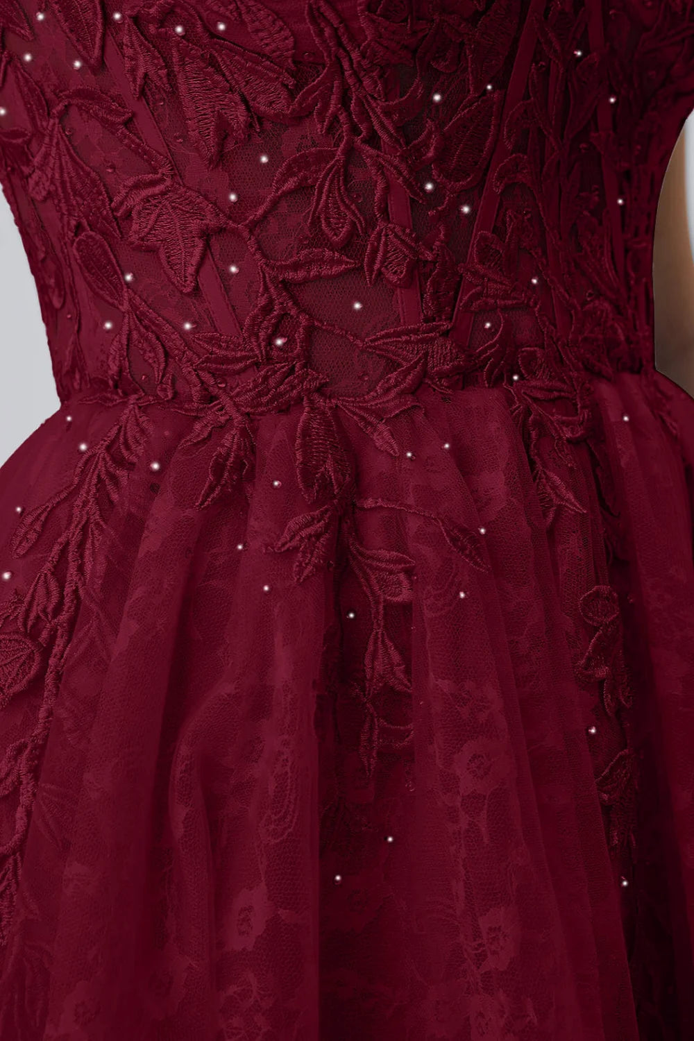 Angela Burgundy Lace Corset Spaghetti Straps Mini Dress