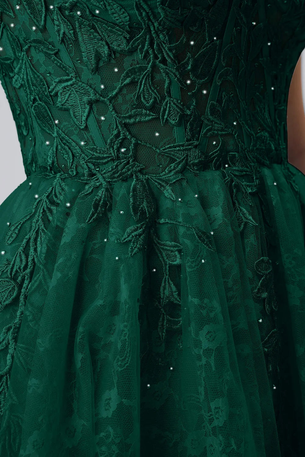 Angela Dark Green Lace Corset Spaghetti Straps Mini Dress