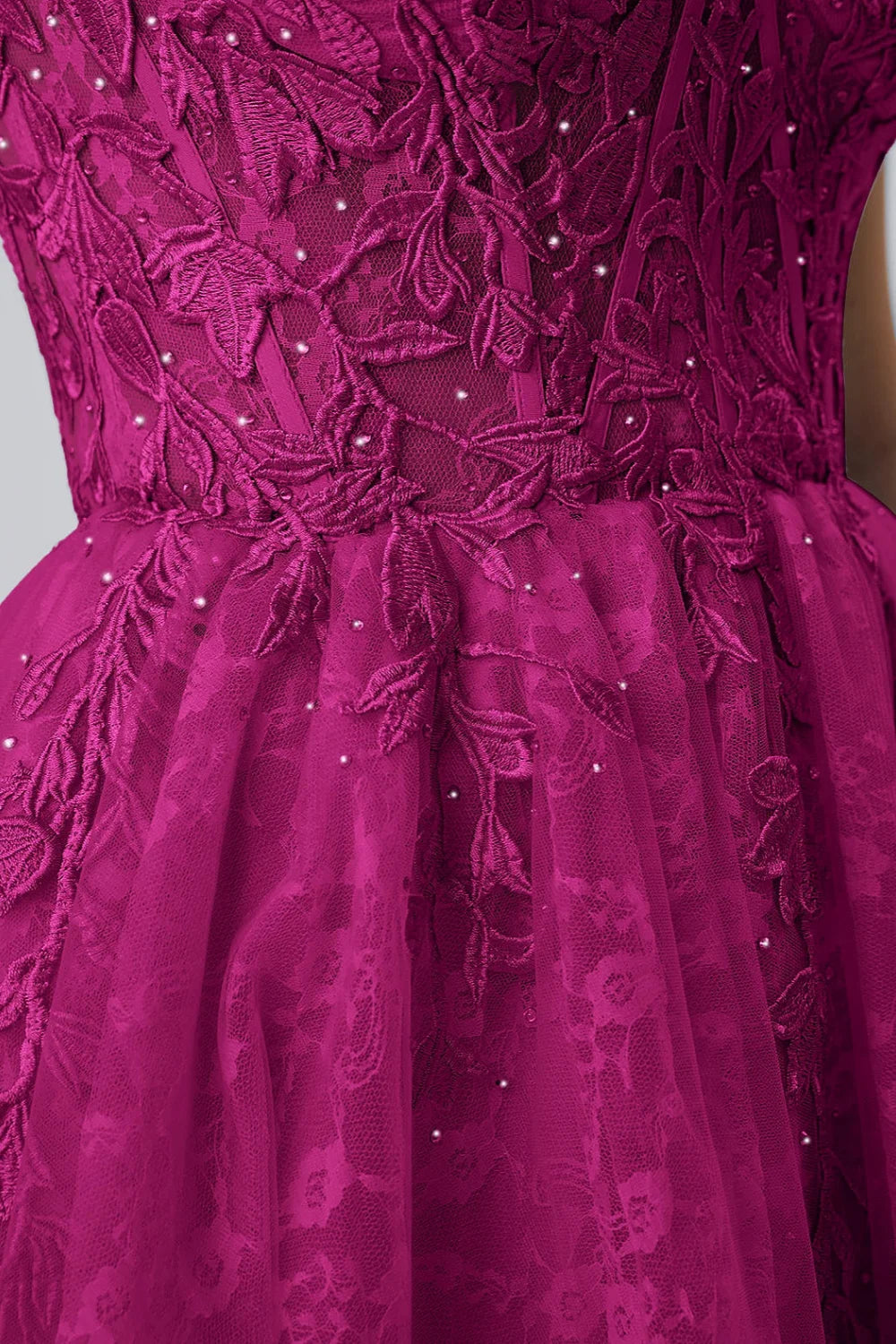 Angela Fuchsia Lace Corset Spaghetti Straps Mini Dress